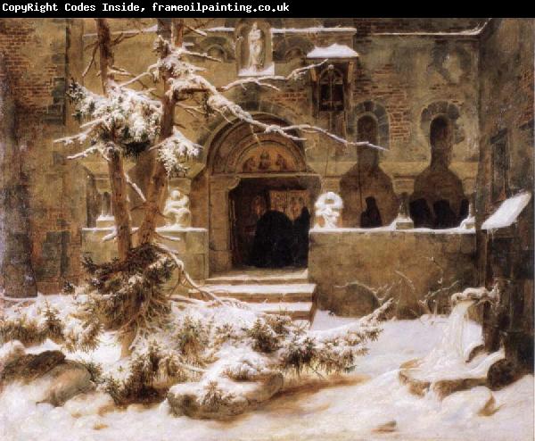 Carl Friedrich Lessing Monastery Courtyard in the Snow